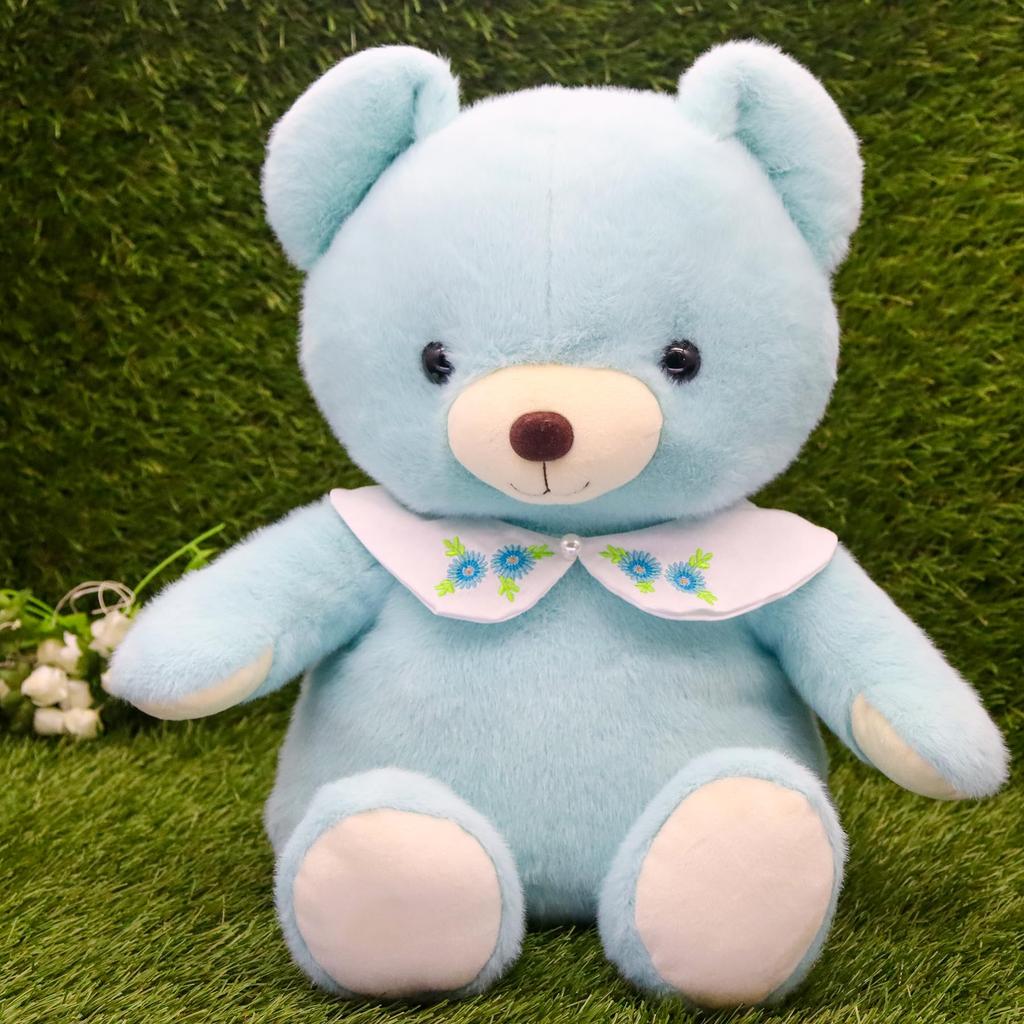 Взлет Медвежонок Падение Ретро-медведь пастельных тонов Милая цветочная вышивка на воротнике Мягкая игрушка L Синяя музыка [с коробкой]