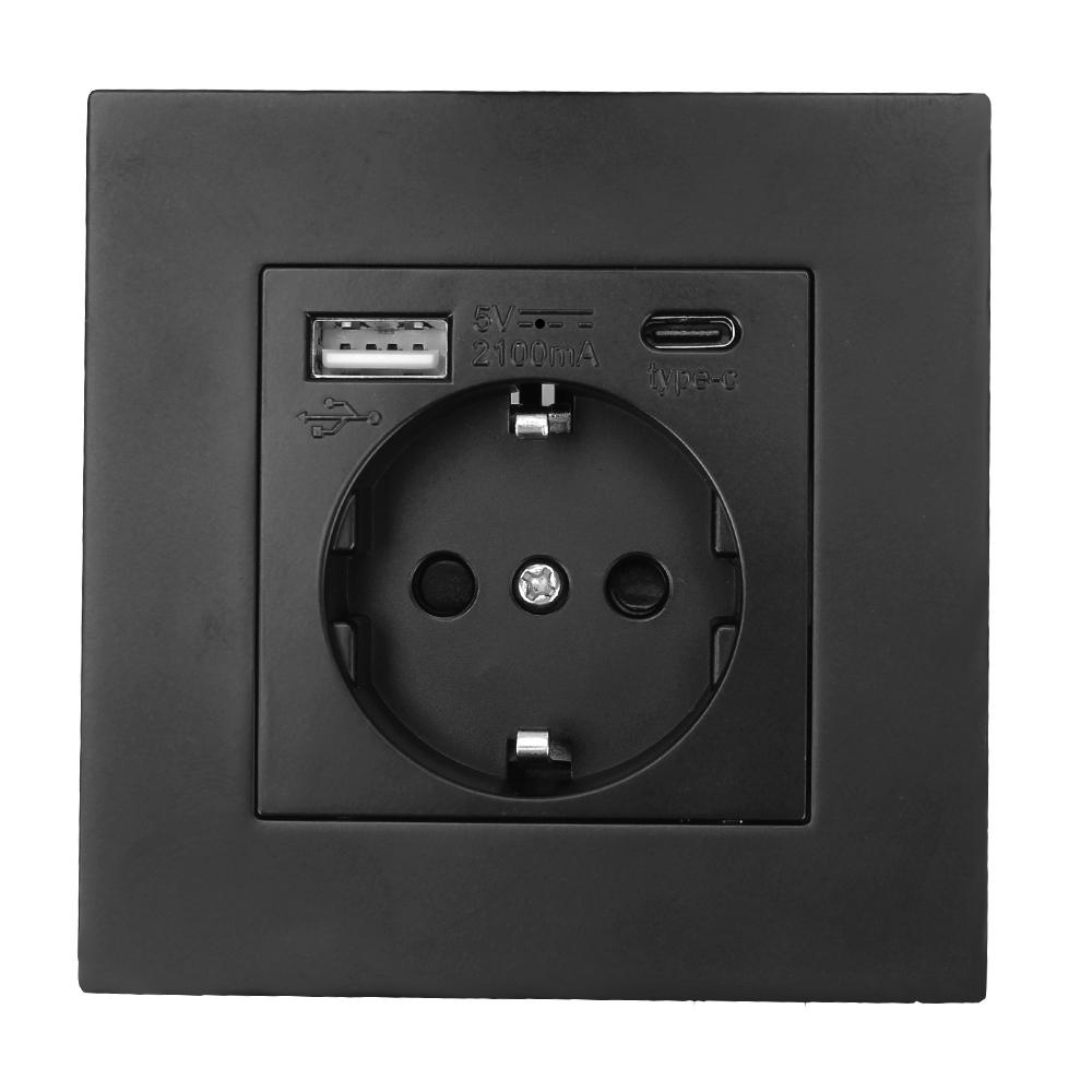 Электрическое настенное зарядное устройство, адаптер, немецкая розетка, розетки, стандарт ЕС, 16 А, с usb-портом для зарядки типа C, панель ПК