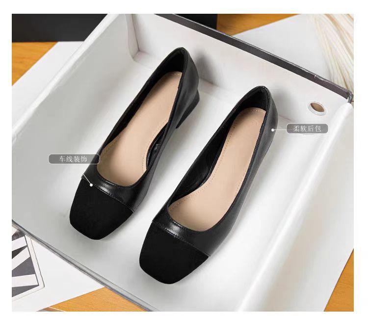 Туфли с круглым носком и одинарные 2025 с открытым верхом большого размера средней расцветки, рабочие туфли, весенние французские новые туфли на толстом каблуке, одинарные, женские