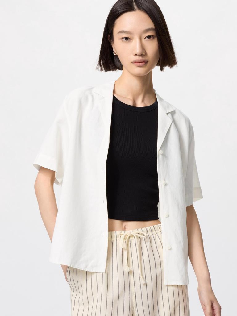 Uniqlo Linen Blend Open Collar Shirt  Short Sleeve 
