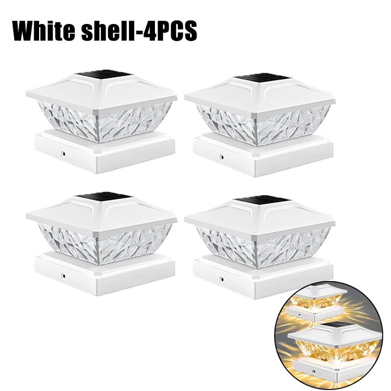 Новый светодиодный светильник на солнечной батарее для квадратного забора, белый теплый светильник, наружное освещение, водонепроницаемый столб IP65, наружный солнечный светильник для сада