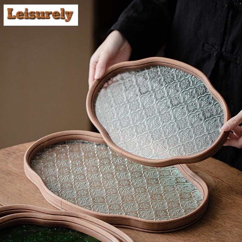 Цветок бегонии Стеклянный поднос для сухих пузырьков Маленький чайный столик Чайный поднос Горшок Чайный поднос Тарелка для закусок из сухофруктов Поднос для хранения Украшение для дома