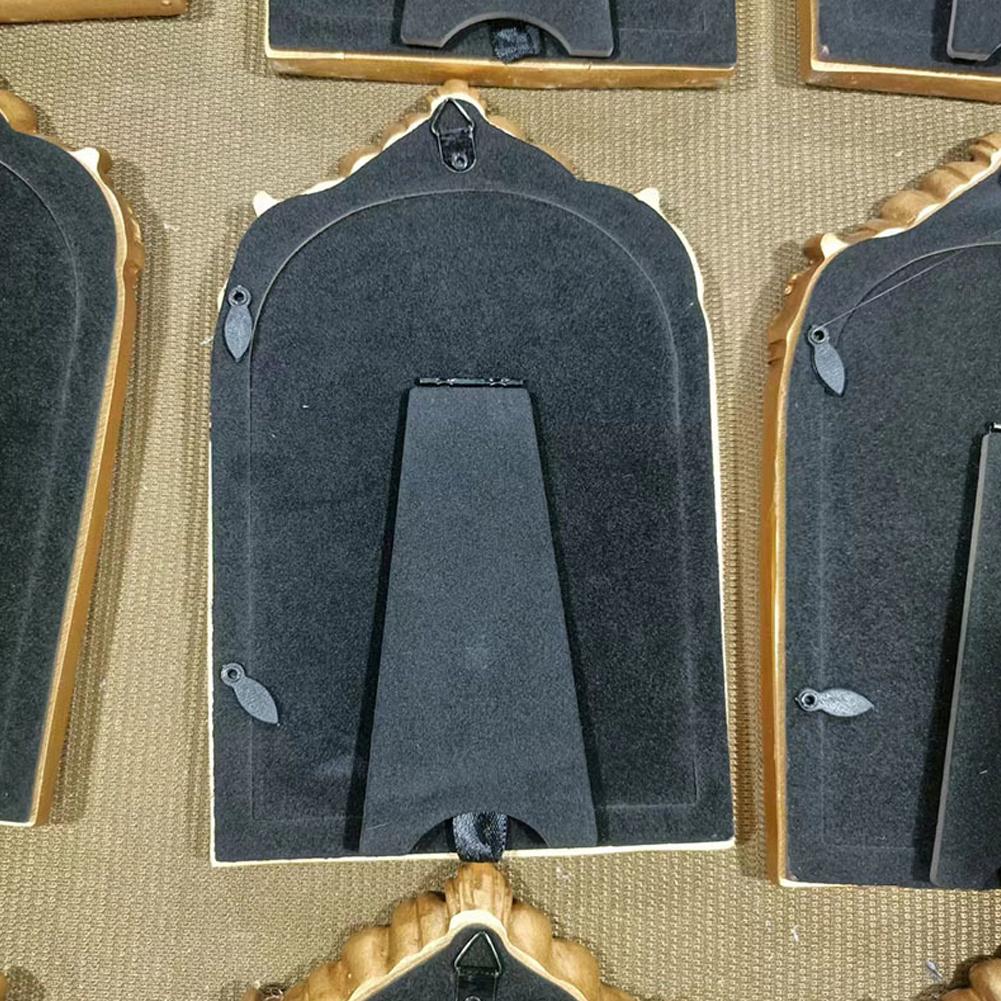 Home Table Decoration Crafts Antique Arch Shaped Photo Frame Gold Color Carved Embossed Resin Picture Frame Holder Wall Hanging