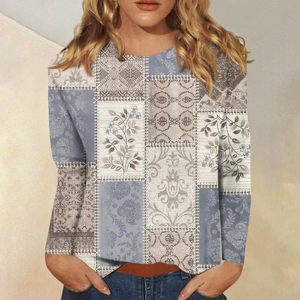 Женская модная повседневная футболка с круглым вырезом и длинным рукавом с принтом, топ