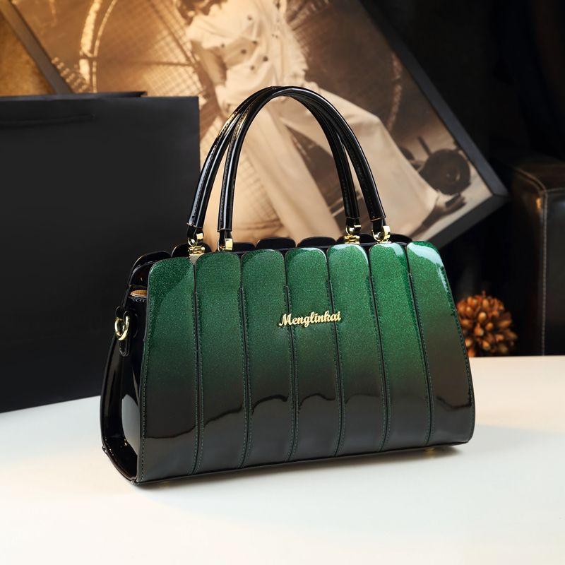 Яркая кожаная женская сумка через плечо, простая сумка из лакированной кожи с пэчворком KTY