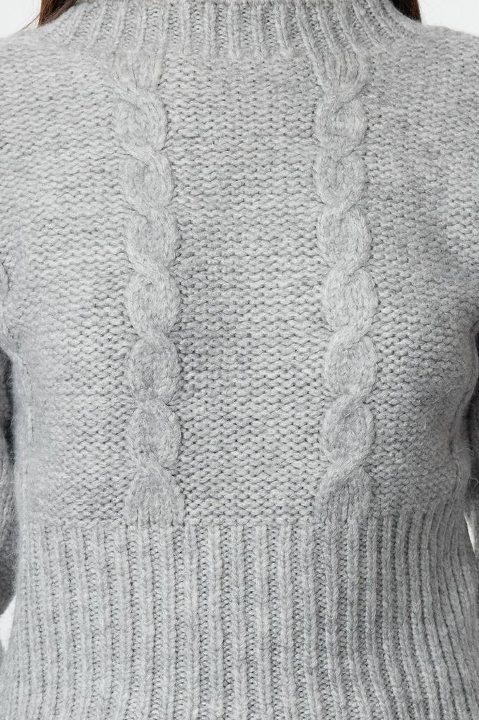 Женская мода Стильный свитер Серые волосы Вязаный свитер с круглым вырезом Трикотаж