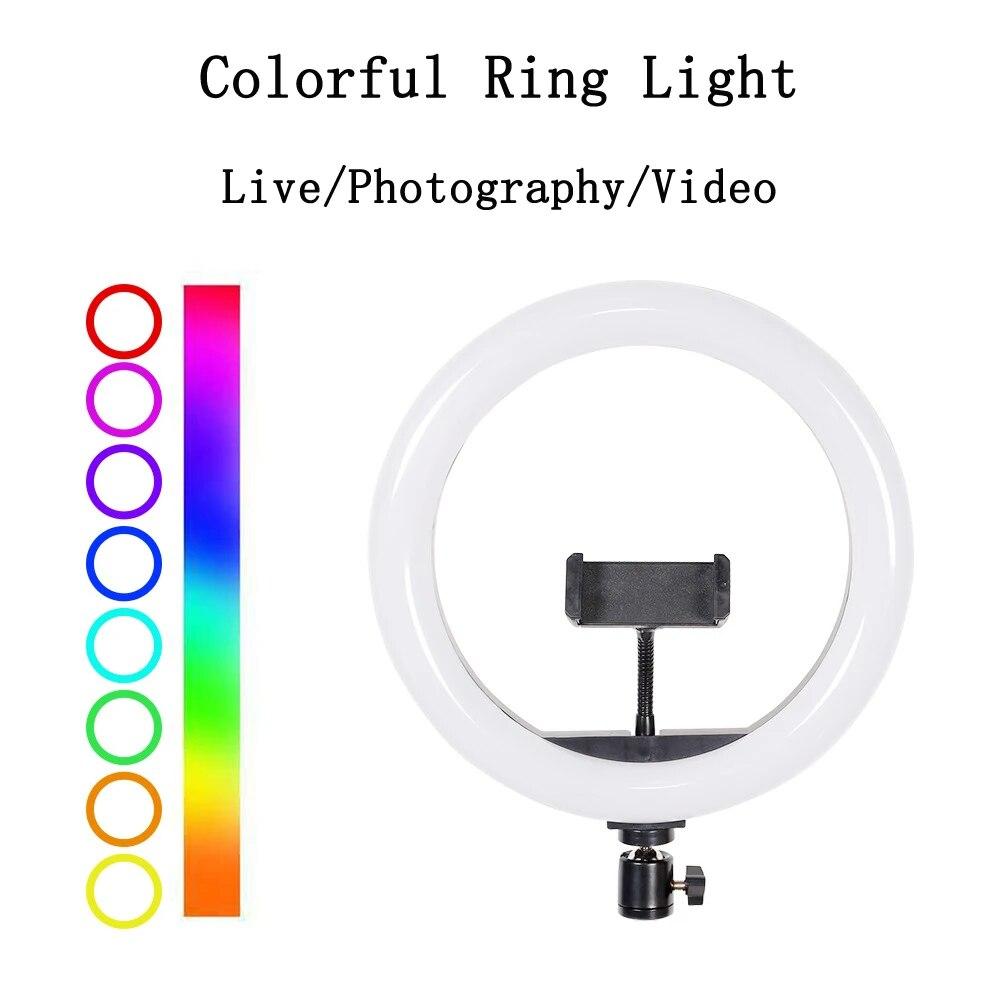 8/10/12-дюймовая RGB светодиодная кольцевая лампа для селфи со штативом и USB-разъемом для живого макияжа