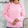 Women's Autumn and Winter Three-dimensional Bow Button Long Sleeve Knitted Pullover Jumper