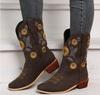 Новые сапоги 2025 года, среднего размера, большого размера, с вышитым рисунком подсолнуха