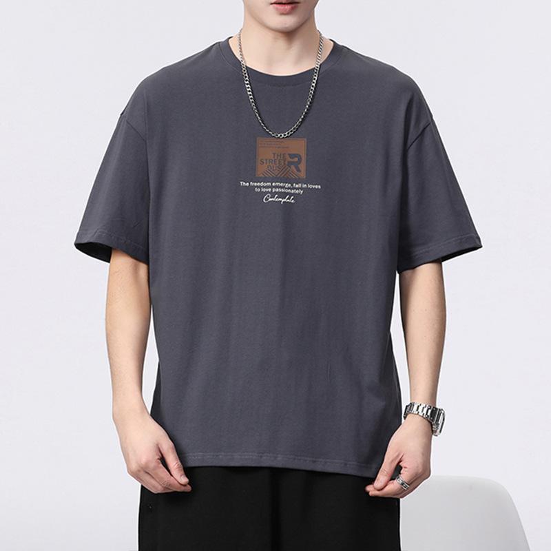 Простой дизайн, мужская футболка из чистого хлопка с круглым вырезом и половиной рукавов, повседневная свободная футболка, мужской пуловер в стиле хип-хоп, рубашка