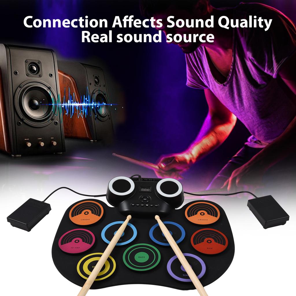 Электрическая барабанная установка Портативный набор барабанных пэдов 9 пэдов Встроенный динамик Светодиодный экран Мониторинг с