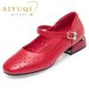 Туфли Мэри Джейн, женские красные ажурные весенне-летние женские модельные туфли, модные женские туфли большого размера из натуральной кожи