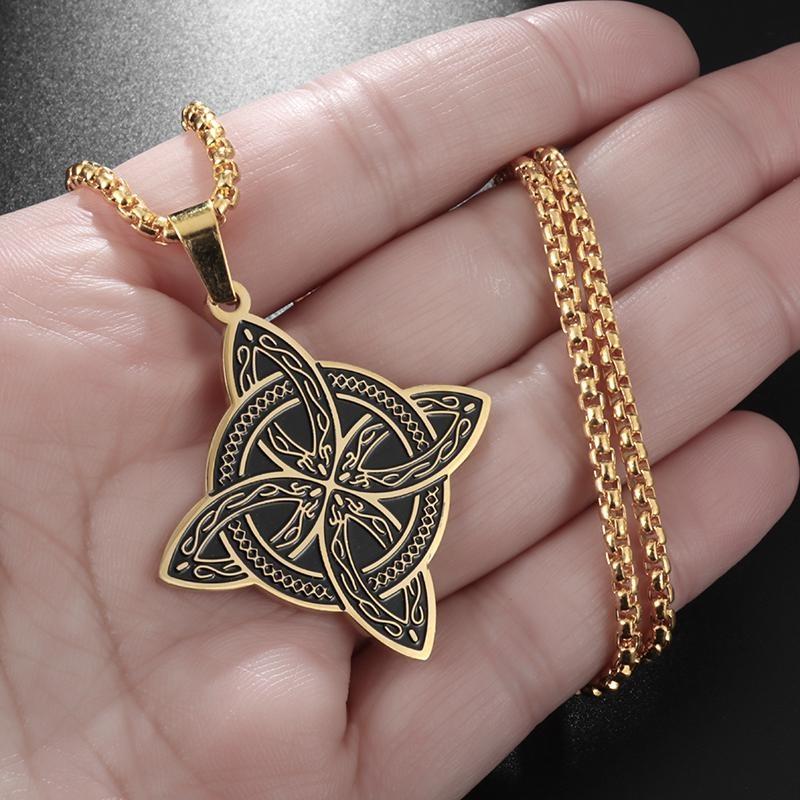 Celtic Knot Stainless Steel Pattern Witch Knot Pendant Necklaces for Men Women Lucky Jewelry