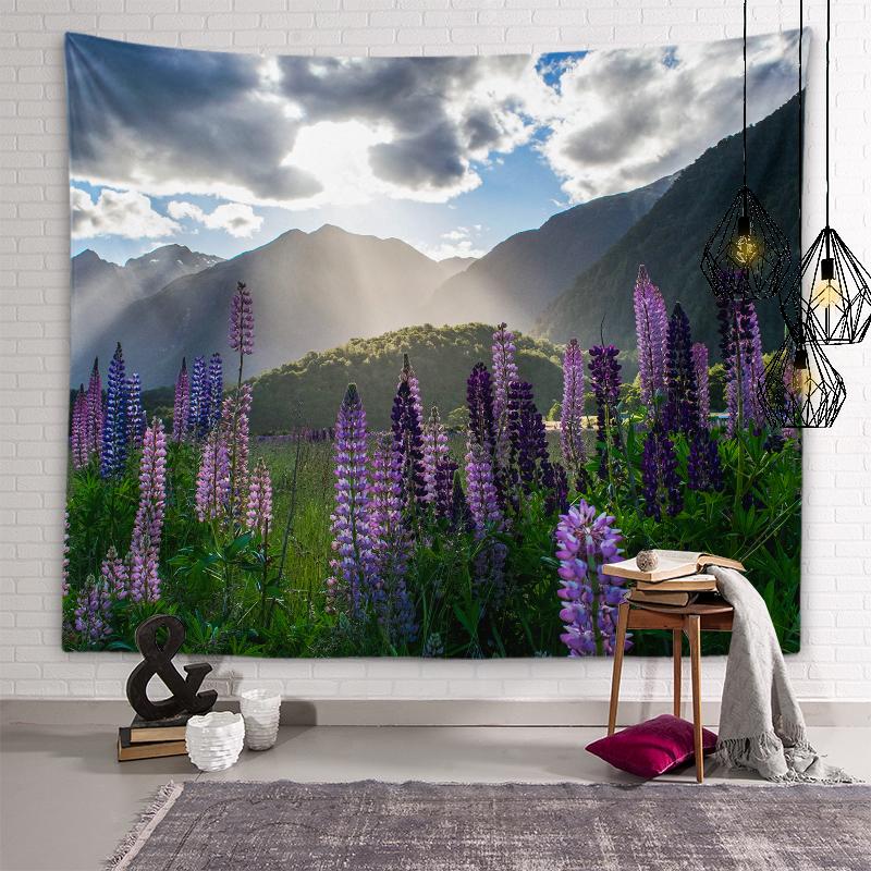Sunset Flower Field View Tapestry Lotus Lavender Rose Flower Wall Art Tapestry Bedroom Dorm Room Aesthetics Home Decor