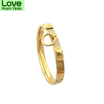 Женские роскошные ювелирные изделия из нержавеющей стали с заклепками, конусными, с ЧПУ, с паве из циркония, пустой браслет, золотой тон