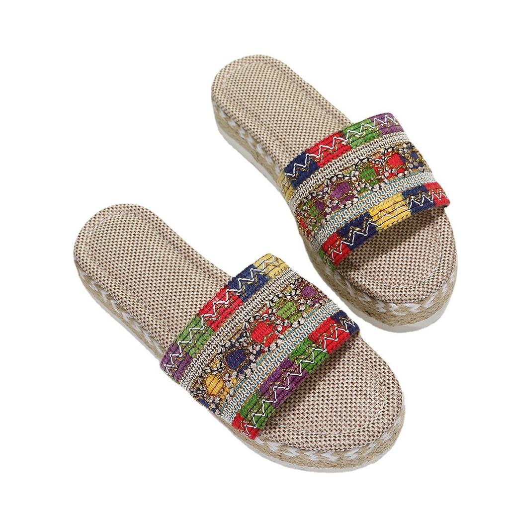Women's Wedge Sandals  Fish Mouth Wedge Sandals Woven Hemp Rope Thick-soled Comfortable Sponge Cake Slippers