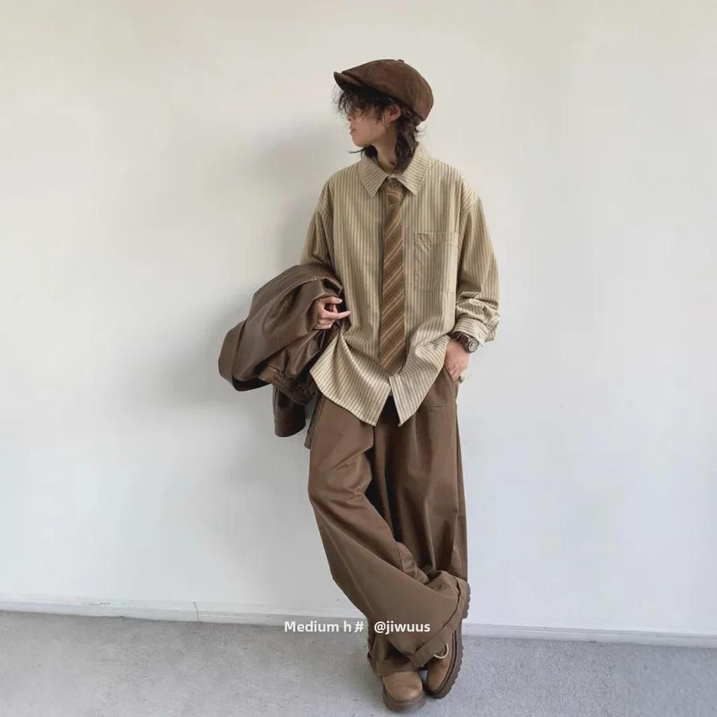 Унисекс японская ретро полосатая вельветовая рубашка-куртка - Колледж-стиль