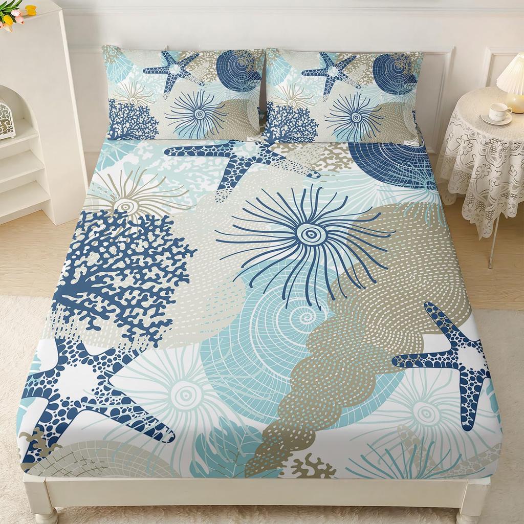 Marine Life Pattern Sheet Three-Piece Digital Printed Sheet Bedding Set Adult Children