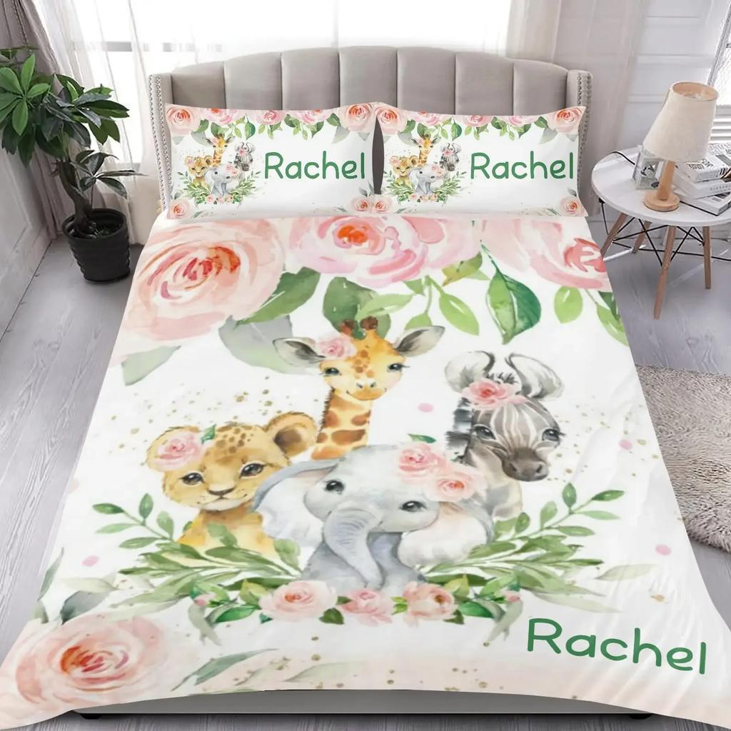 Custom Name Duvet Cover Set Cartoon Animals Unicorn Bedding Set Twin Full Queen King For Kids Girls Boys Birthday Wedding Gifts