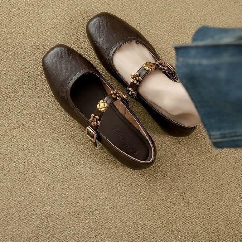 Женские туфли-лодочки на плоской подошве, маленькие кожаные туфли, осенние новинки, с ремешком-пряжкой, маленькие кожаные туфли, мягкая подошва, туфли Мэри Джейн