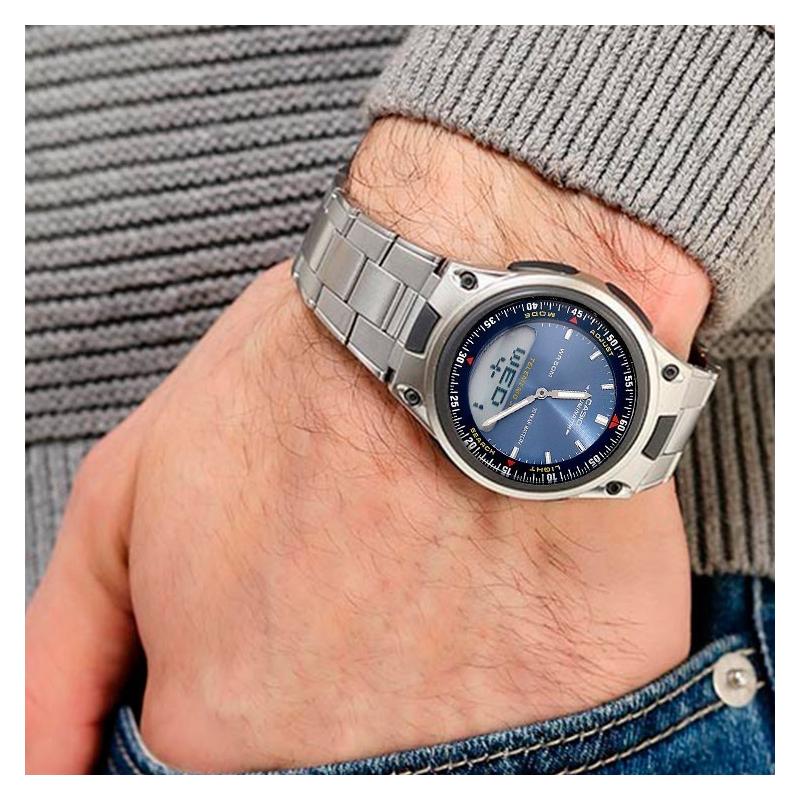 Casio Серия YOUTH - Дисковый двойной дисплей Десять лет питания Указатель Цифровой двойной дисплей Многофункциональный Кварцевый механизм Стальной ремешок AW-80D-2A2021