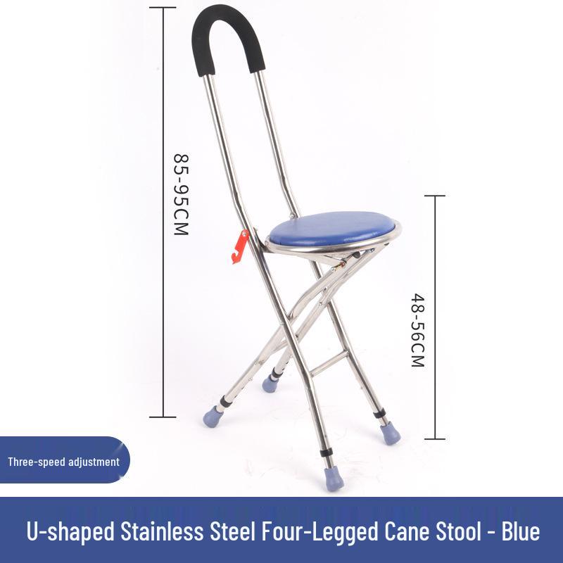 Multi-functional Anti-slip Folding Cane Stool for Elderly – Lightweight and Four-legged Chair for Outdoor Walking