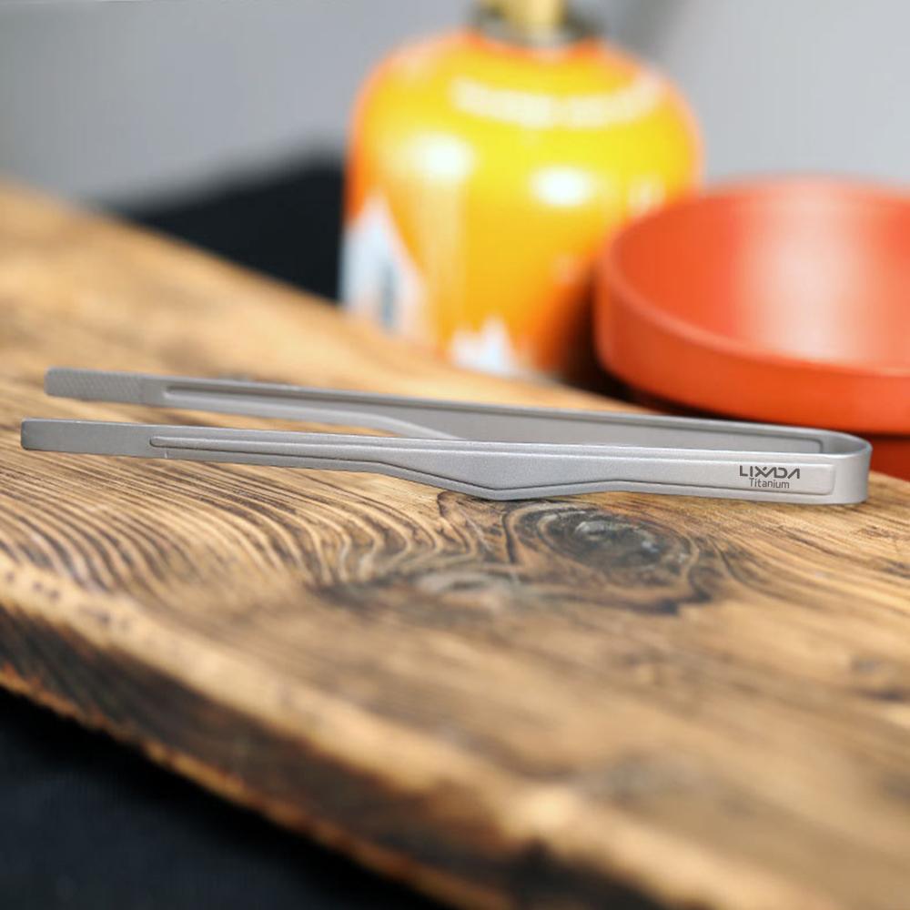Lixada Titanium Tongs Clip with Spork BBQ Grilling Tool Lightweight Outdoor Camping Backpacking Hiking Cookware