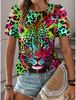Summer Colorful Leopard 3D Print T-shirt Women Streetwear Casual Fashion Oversize Short Sleeve T Shirt O-neck Tees Tops Clothing