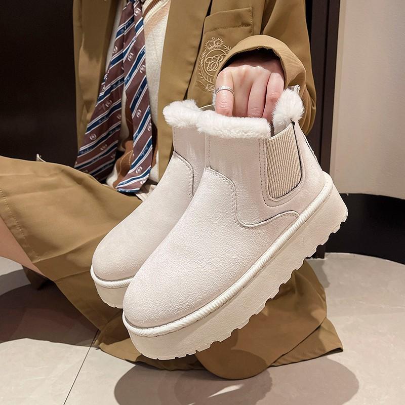 Зимние женские короткие плюшевые теплые зимние ботинки, повседневная обувь, новые замшевые ботильоны «Челси» на плоской подошве, женская обувь на платформе, Botas
