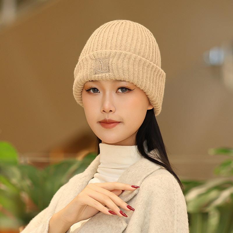Большой обхват головы толстая шерстяная шапка женская осенне-зимняя свободная теплая шапка-бини шапка от холода большое лицо маленькая вязаная шапка с ушками