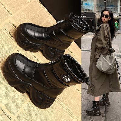 Зимние детские термоботинки на толстой подошве, с внутренней танкеткой, из бархата, водонепроницаемые и нескользящие, новые, хлопковые, средней и высокой длины голенища