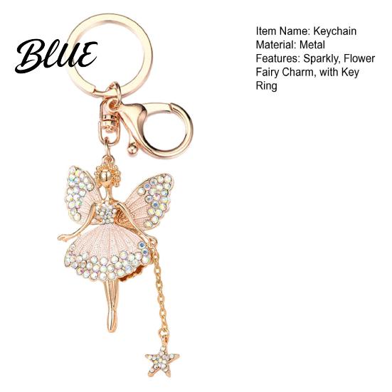 Butterfly Wings Fairy Keychain Flower Rhinestone Charm Cute Dazzling Sparkly