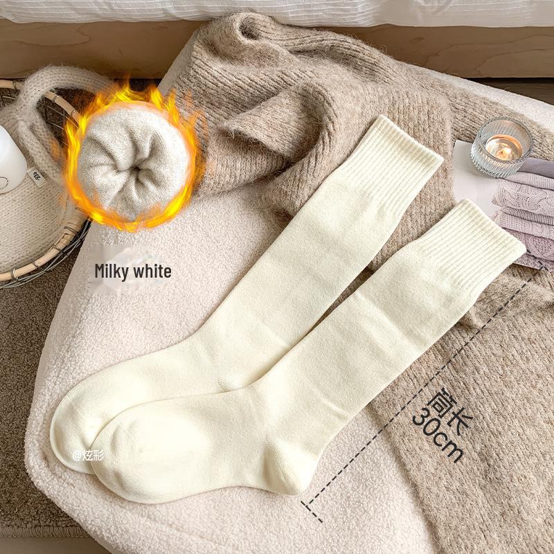 Женские осенне-зимние толстые шерстяные нескользящие, без косточек, антипиллинговые носки с высокой трубой до голени