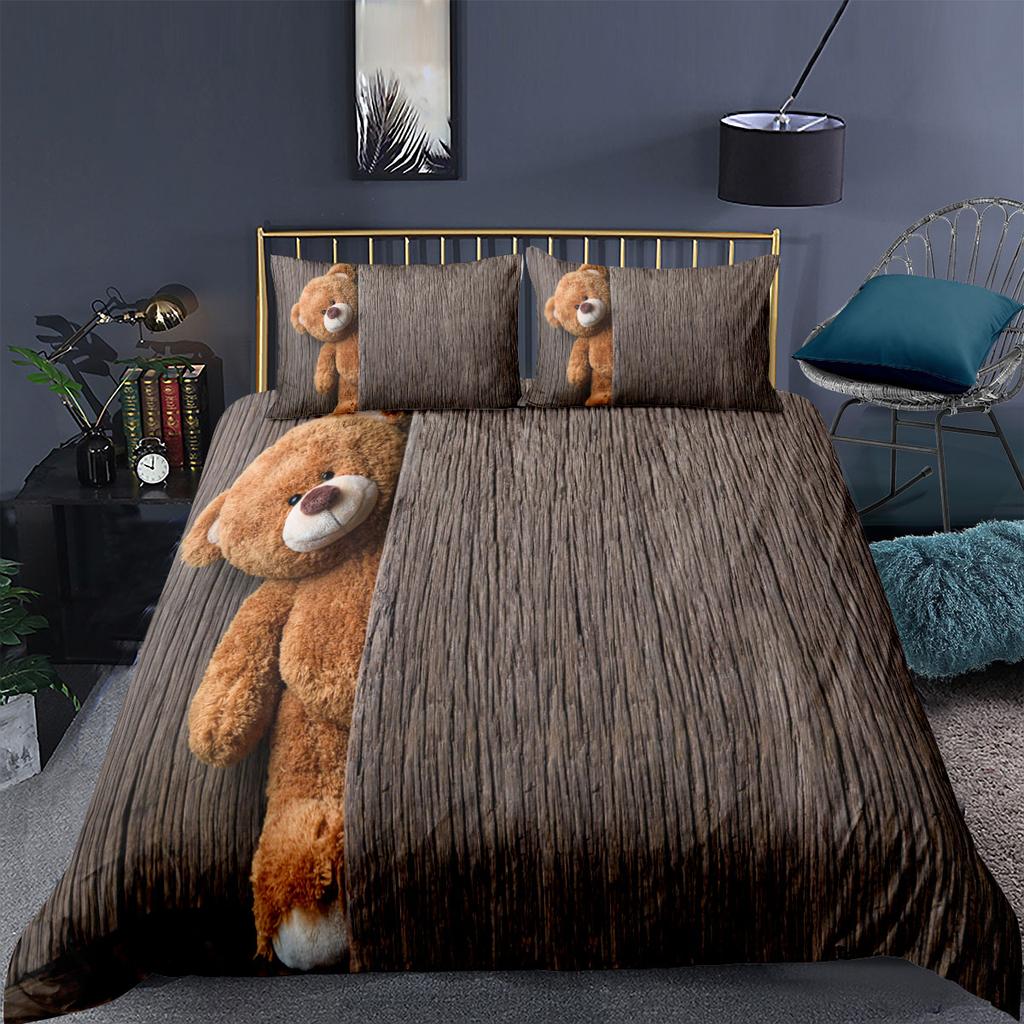 Cartoon Teddy Bear Duvet Cover 3d Printing Comforter Bedding Set For Kid Adult King Size Simple Quilt Bed Set Cute Linenin