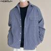 Spring Summer Men Lapel Long Sleeve Striped Print Shirts Oversized Tops
