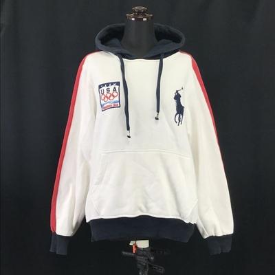 Ralph Lauren Толстовка с капюшоном-пуловер сборной США Зимних Олимпийских игр 2018 года, белая с темно-синим, мужская M(ИСПОЛЬЗОВАЛ)