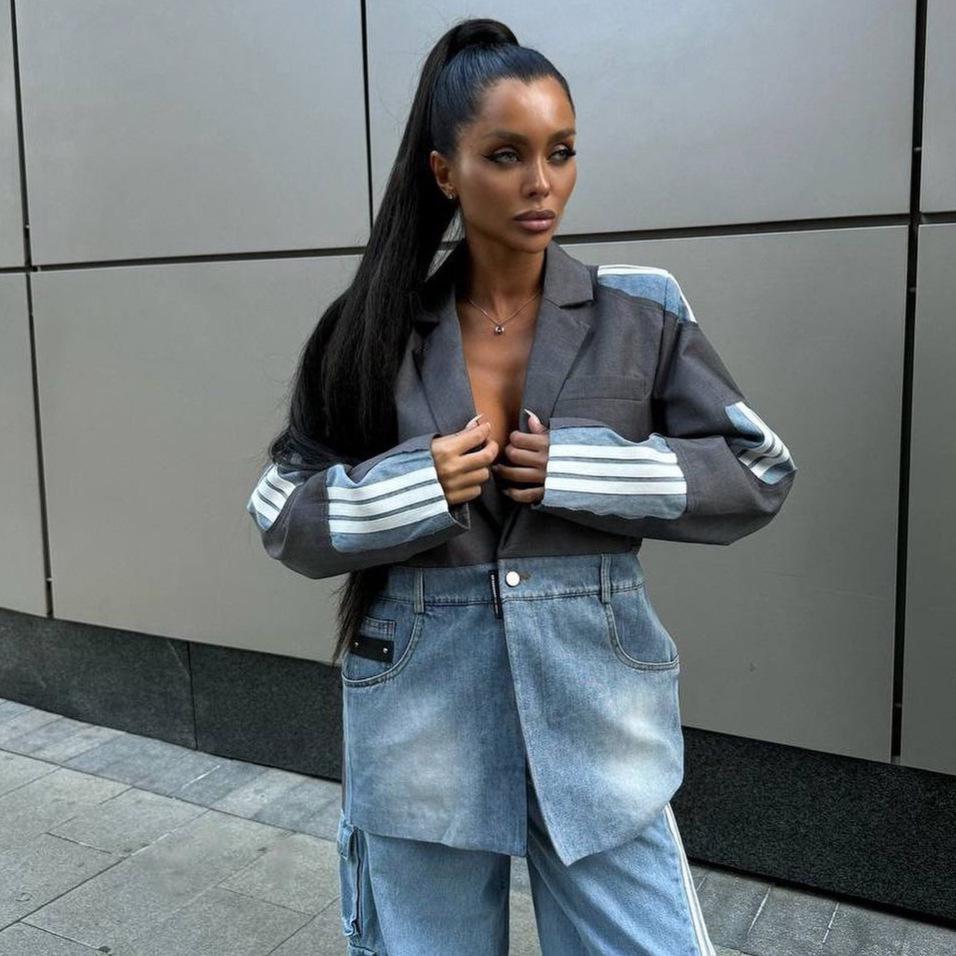 Женский джинсовый пиджак в стиле Cross-Border Personality