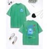 Cute Blue Plush Little Monster Cotton Washed T-Shirt Women Oversize Tops O-Neck Comfortable Distressed T Shirts Clothes