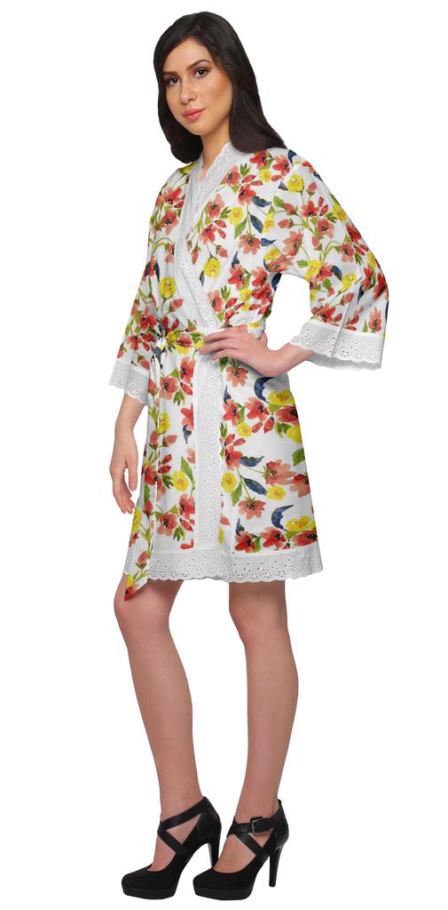 Moomaya Хлопковый набивной халат для женщин Кимоно Готовимся к подружке невестыКружева