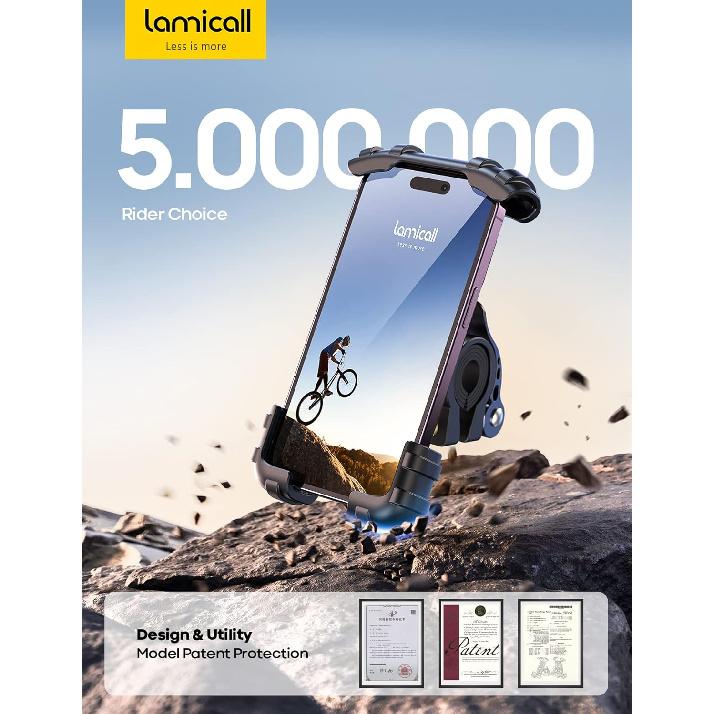 Lamicall Держатель для телефона на велосипед, крепление для мотоцикла - Держатель для телефона на мотоцикл, зажим для мобильного телефона на руль, зажим для телефона на скутер для iPhone Air 17 Pro Max, 16