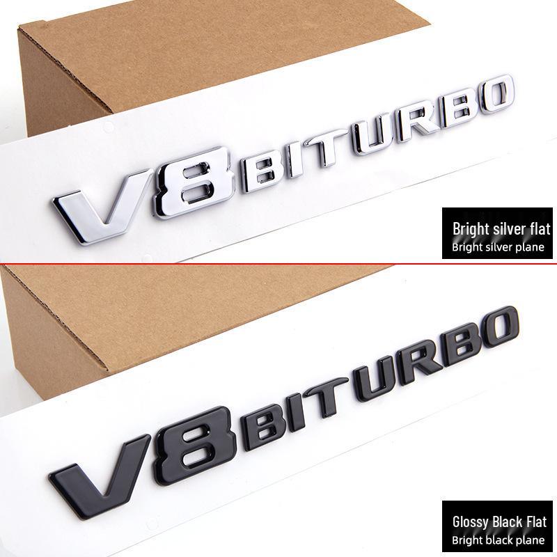 Mercedes-Benz V8 BITURBO Fender & Rear Emblem with Twin Turbocharger Lettering and Car Stickers