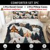 Latacaca 2/3pcs Christmas Themed Duvet Cover Set Snowy Village Bed Cover Set Festive Winter Bedding Set 1 Duvet Cover