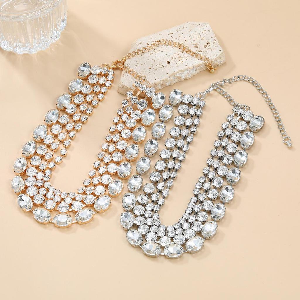 Европейское и американское многослойное овальное ожерелье из бриллиантов: Изысканные свадебные и банкетные украшения для женщин