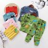 Зимняя детская футболка с длинным рукавом и круглым вырезом, комплект брюк, повседневный мешковатый костюм из 2 предметов, хлопковый наряд с мультяшным принтом