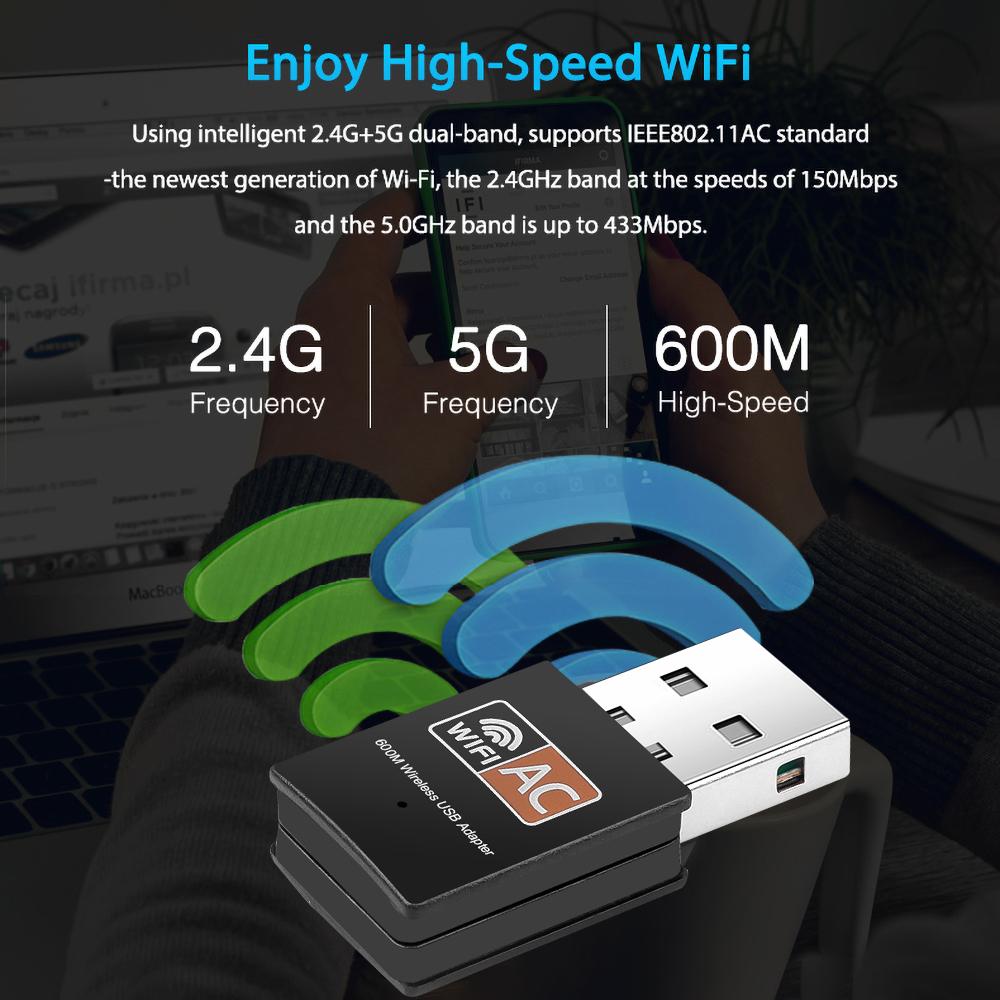 USB-адаптер Wi-Fi, 600 Мбит/с, 2,4 ГГц/5 ГГц, двухдиапазонный Wi-Fi, беспроводная сетевая карта, антенна 802.11b/n/g/ac, мини-передатчик беспроводного ключа-приемника