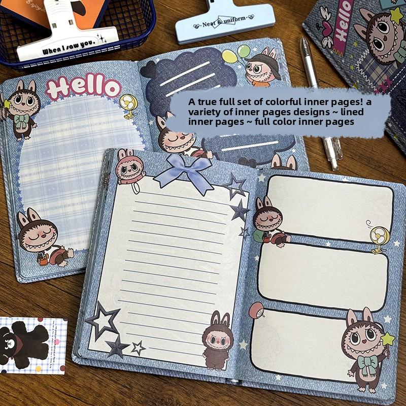 Винтажный деним Labub A5 Твердый переплет Блокнот Книга-раскраска Милый дневник Студенческий блокнот высокой ценности