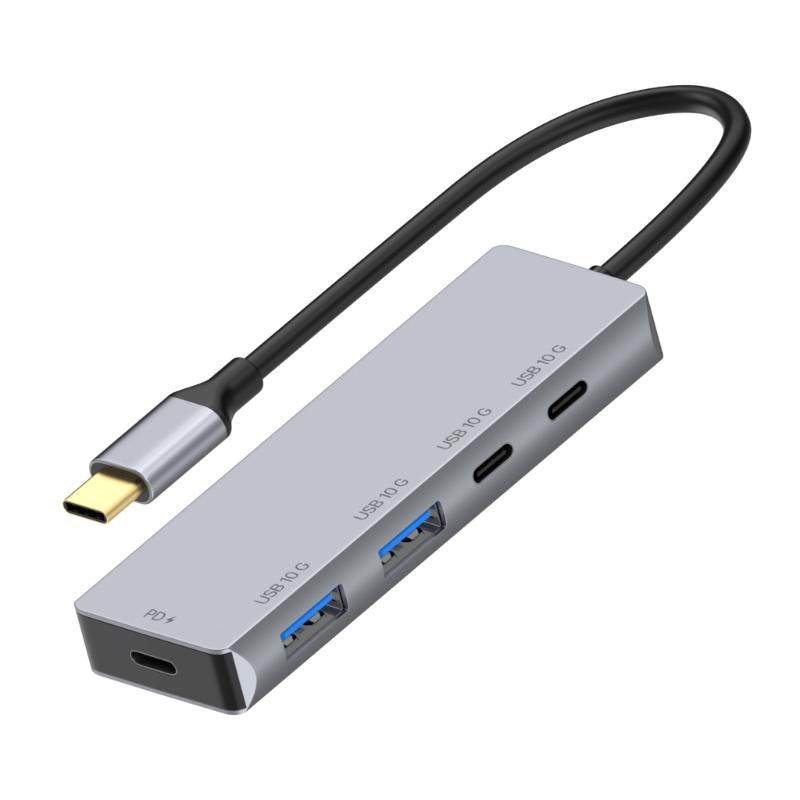USB-C разветвитель 2x USB-C, 2x USB-A порта, скорость передачи 10 Гбит/с, зарядка PD100 Вт, алюминиевый хаб для устройств