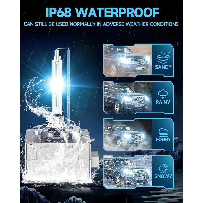 D3S HID Xenon Headlight Bulb Compatible With GMC Yukon XL Denali 2015 2016 2017 2018 Acadia 2013-, 8000K Bright Blue, 35W OEM High Low Beam Xenon