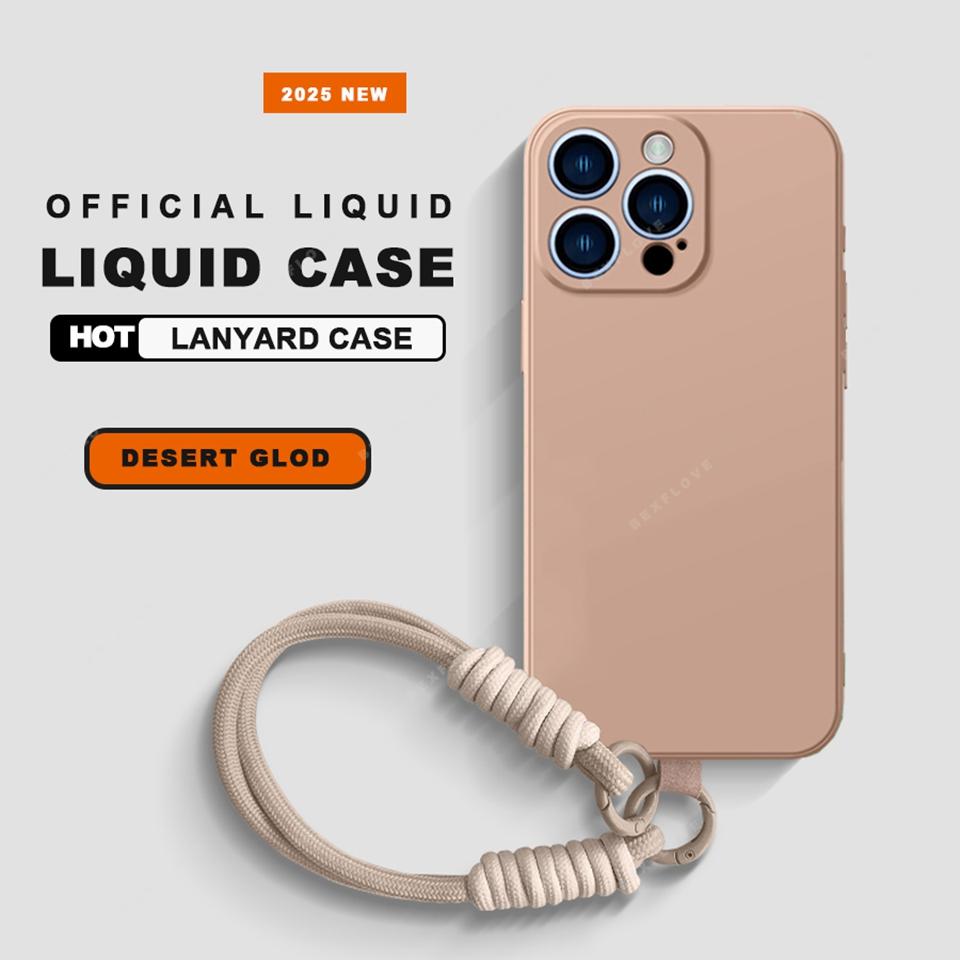 Чехол для телефона со шнурком для iPhone 16E 16 14 15 Plus 12 13 Mini 11 16 Pro X XR XS Max SE Защитный чехол из жидкого силикона с ремешком Мягкий чехол