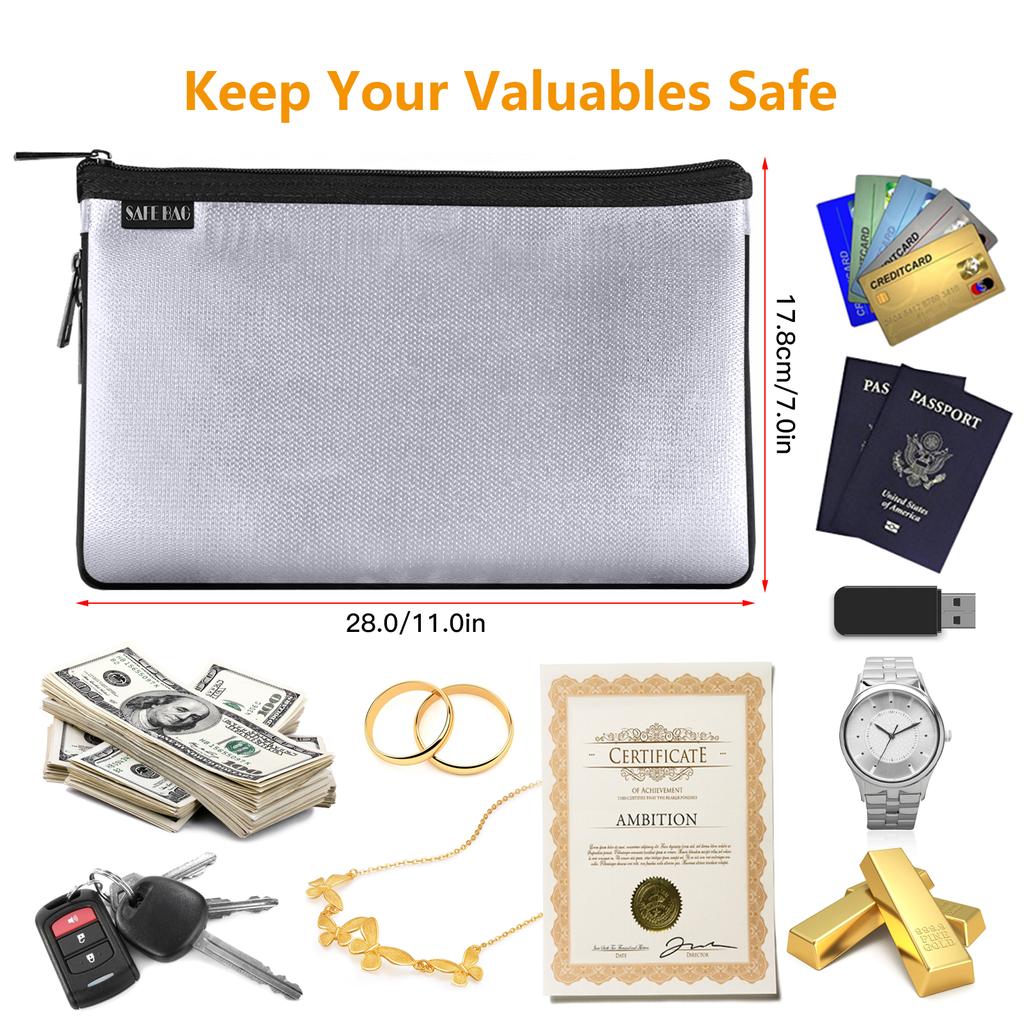 Small Fireproof Money Bag Fire and Water Resistant Expandable Document Bag Safe Storage Pouch